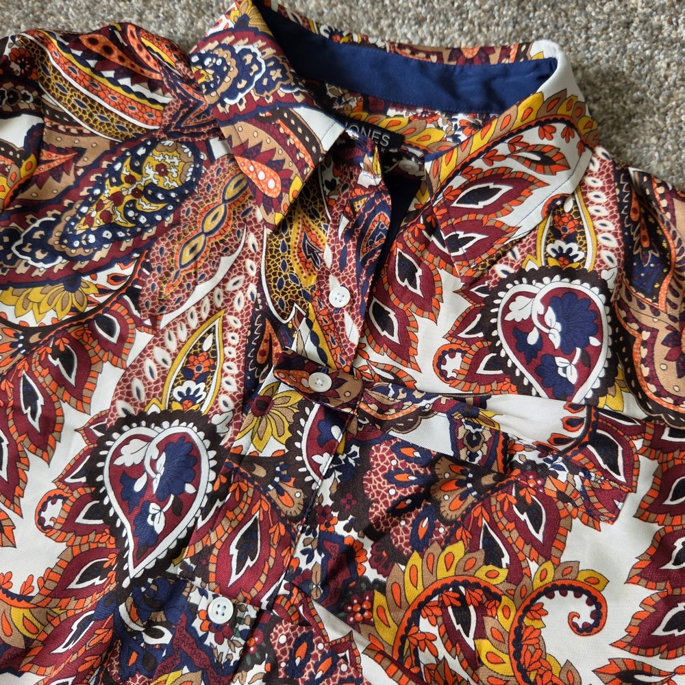 Jones New York Womens XL Paisley Button Down Blouse Long Sleeve Multi Color‎ Top